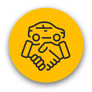 Icon Auto und zwei schüttelnde Hände